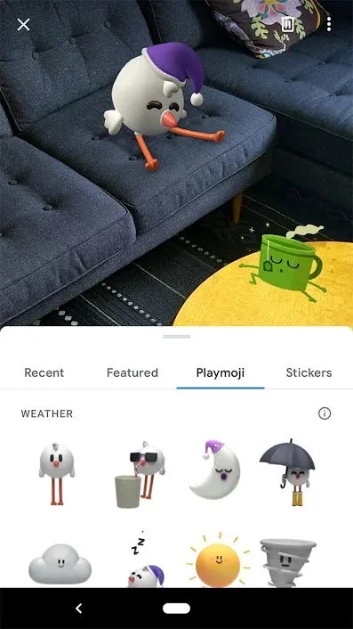 Playground augmented-reality stickers placed in a living room
